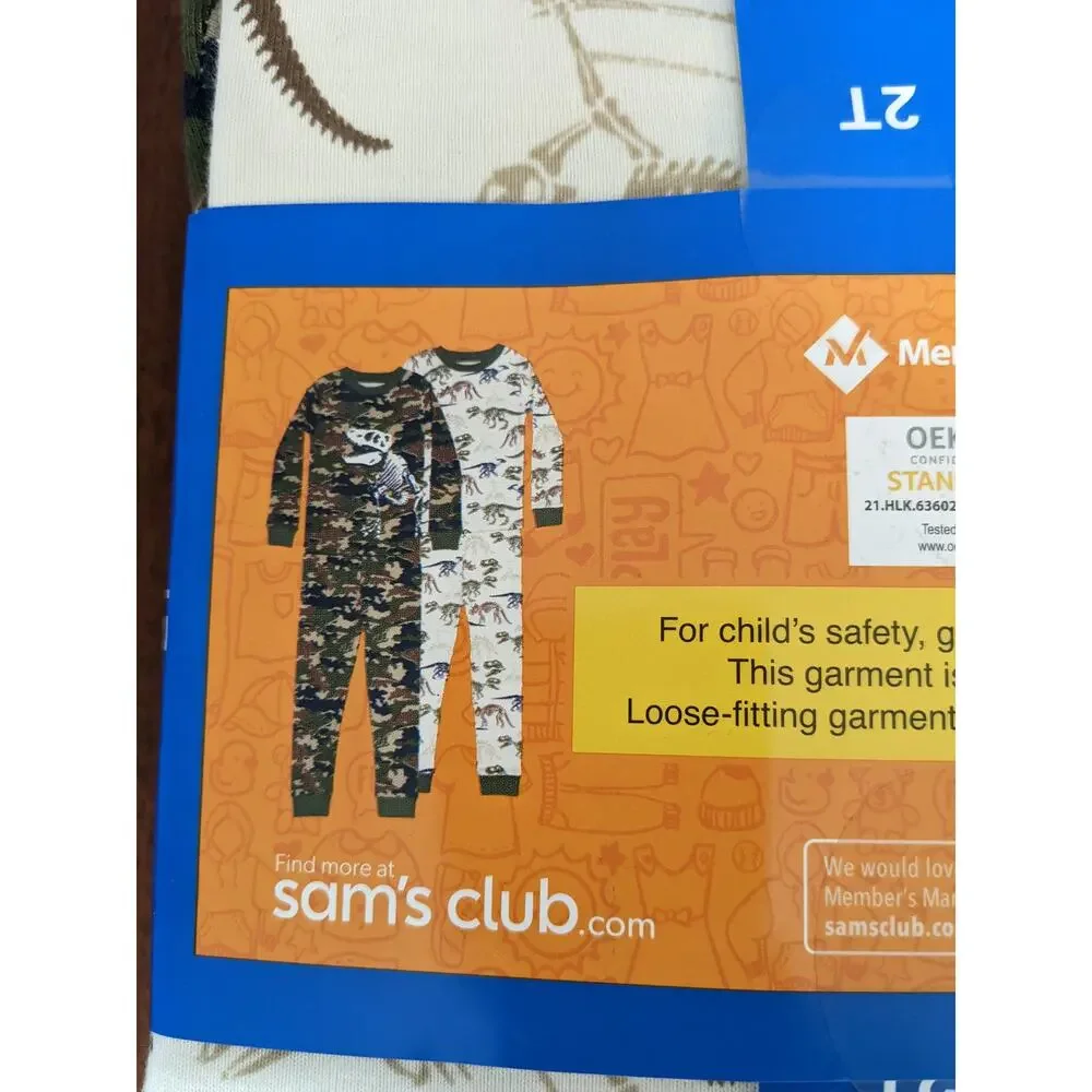 Members Mark Dinosaur Pajama Set Boys 2T Dino Shirt Pants Snug Fit Mix and Match
